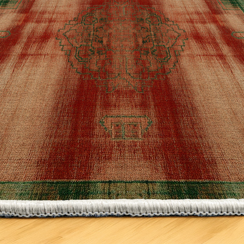 Anatolia Collection Digital Print Cotton-Polyester Green  Oriental Rug, Runner 6'7" x 14'10"