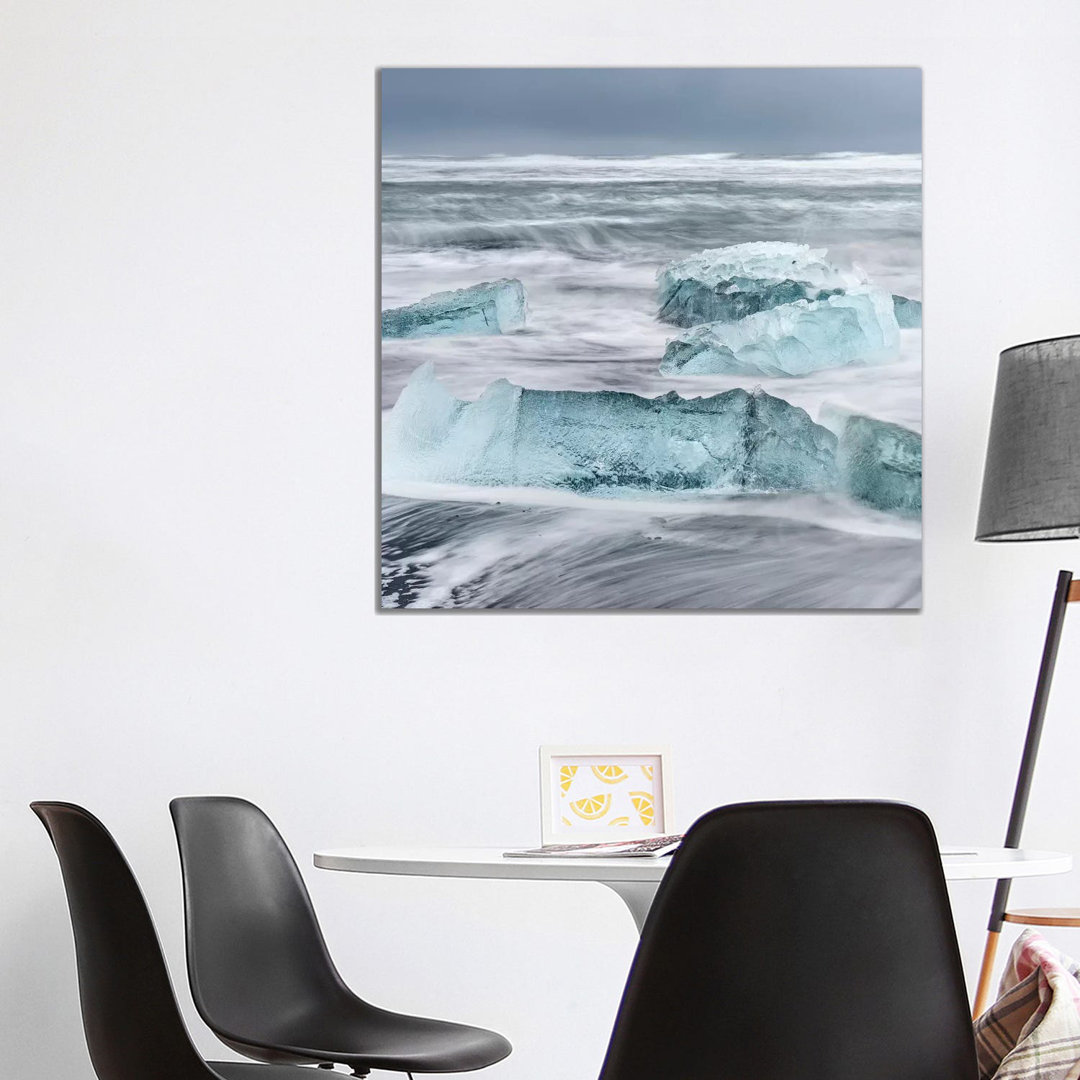 Icebergs On A Black Volcanic Beach I, Vatnajokull National Park, Iceland by Martin Zwick - Wrapped Canvas Print