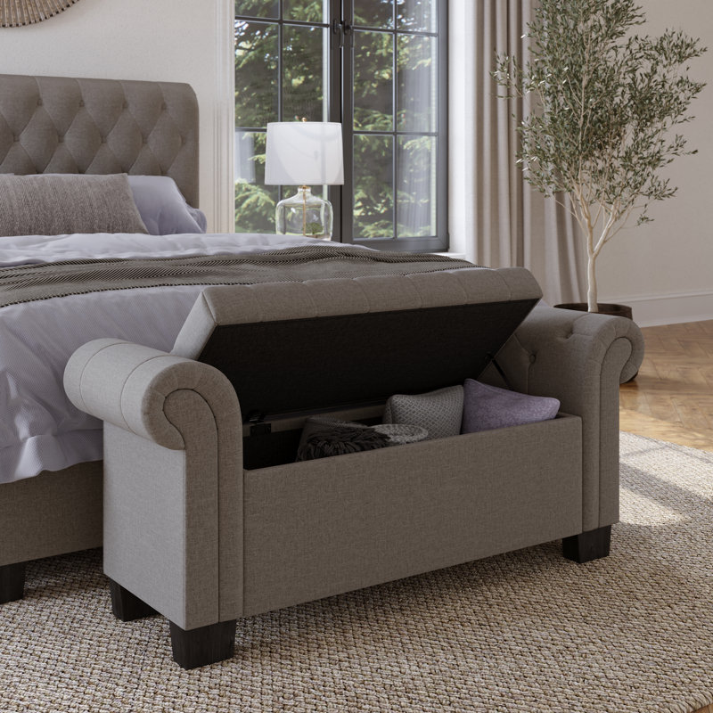 Linen Blend Upholstered Storage Bench