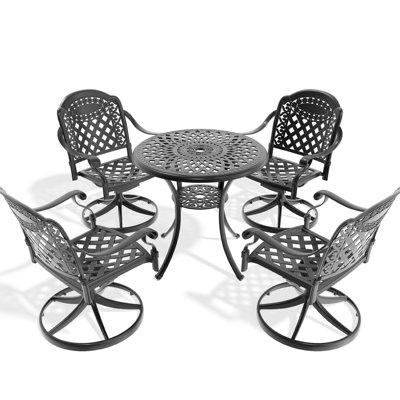 5 chaises toutes saisons - 4 chaises pivotantes et une table ronde de 30,71 po en aluminium robuste pour une utilisation dans le jardin extérieur