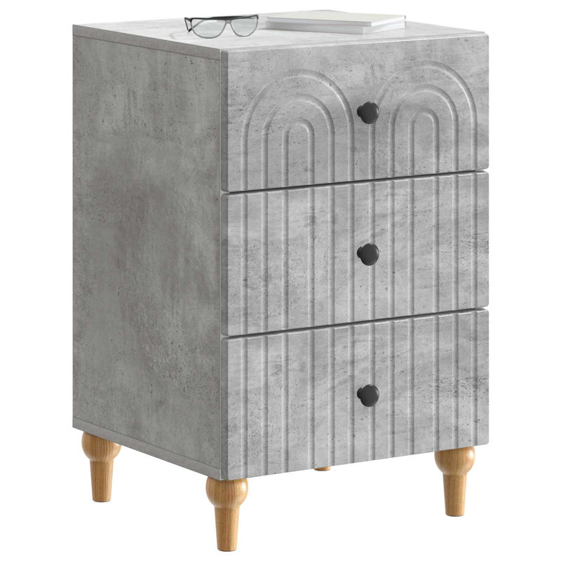 43cm W Manufactured Wood Bedside Table, Concrete Grey
