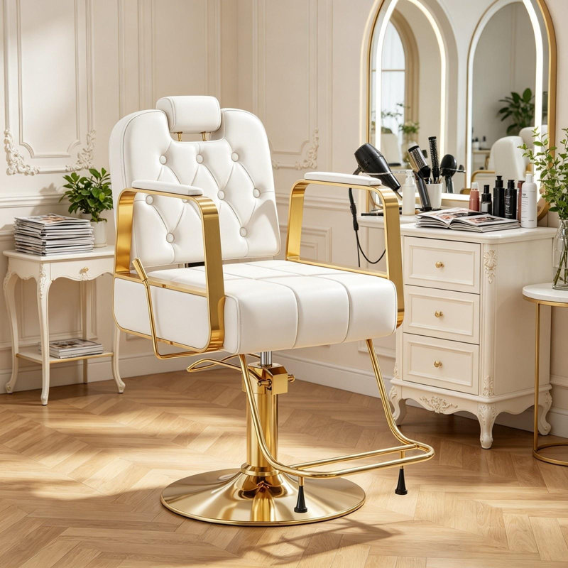 Fauteuil de coiffeur hydraulique à hauteur réglable, fauteuil de salon pivotant, blanc, Beige