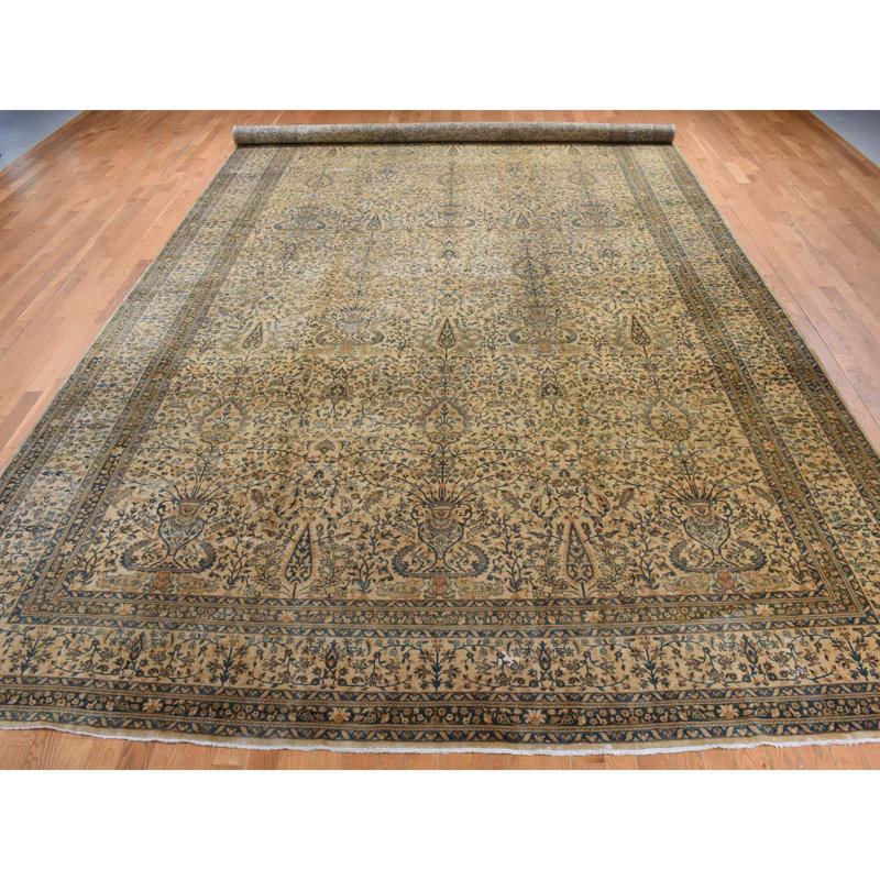 Tapis de couloir long et étroit en laine indo kerman brun 10 pi 8 po x 22 pi 5 po Sh87903