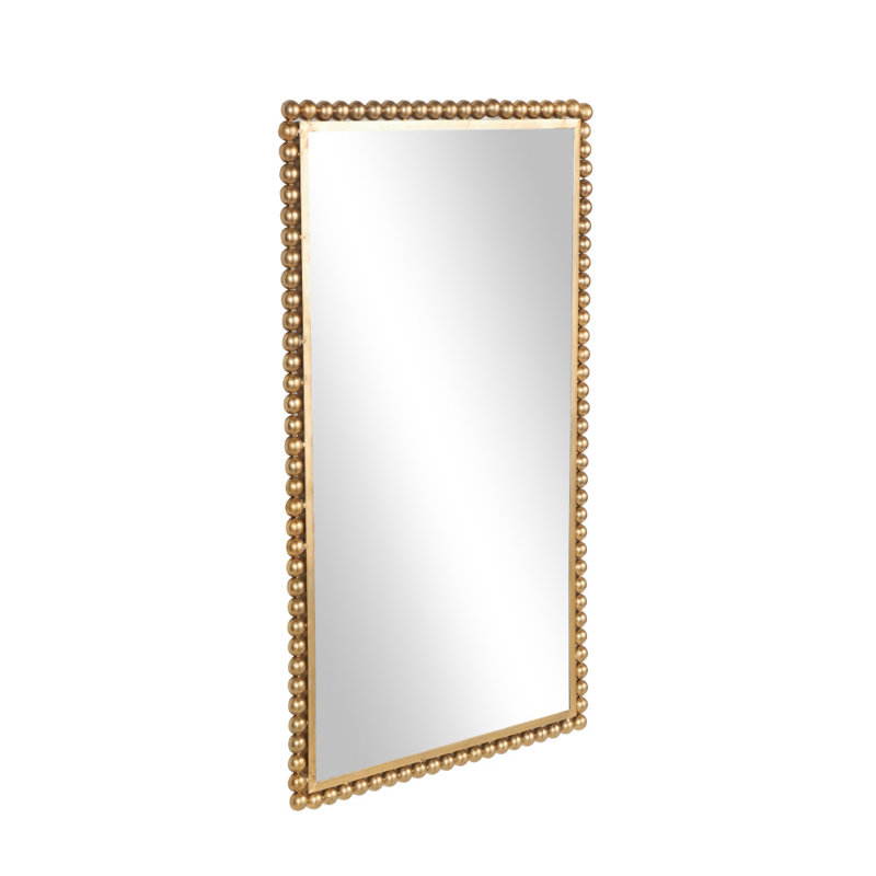 Metal Wall Mirror with Beaded Detailing, Gold