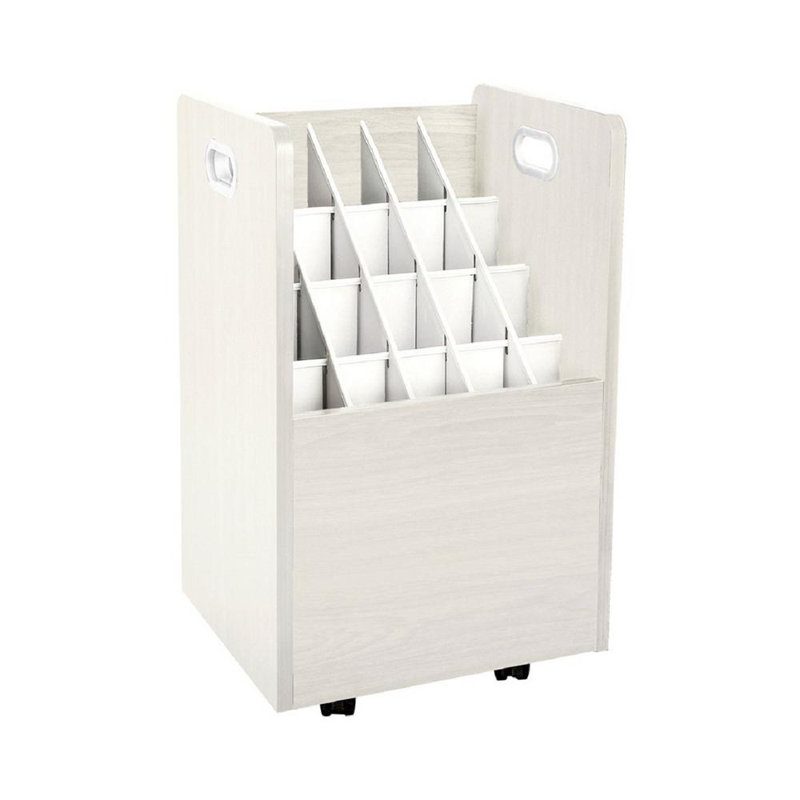 20-Slot Mobile Rolling Wood Blueprint Roll File Large Document Organizer, White