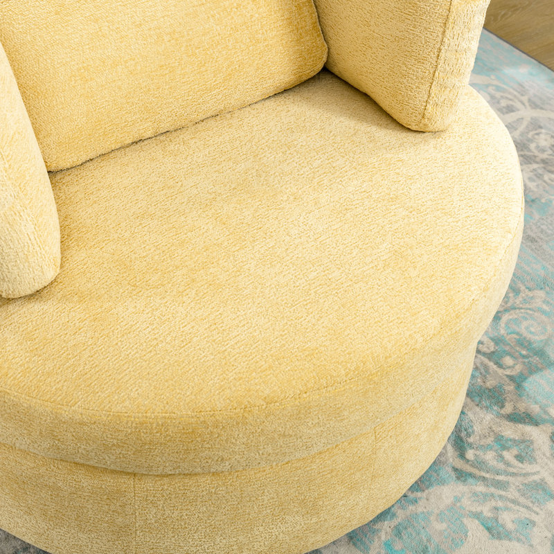 Fauteuil demi-tonneau pivotant avec rangement caché Chenille, Chenille jaune