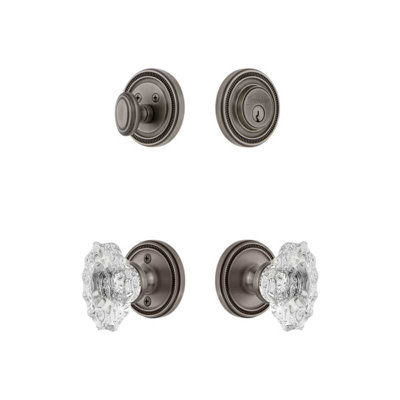 Grandeur Soleil Rosette Entry Set with Biarritz Crystal Knob in Antique Pewter