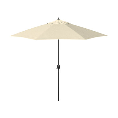 9 Foot Black Aluminum Market Patio Umbrella Fibreglass Ribs And Auto Tilt In  Olefinantique Beige Olefin