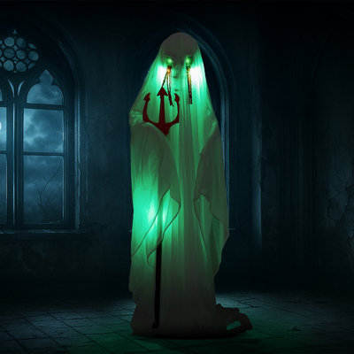 4.3Ft Halloween Decorations Outdoor Animatronics Ghost With Trident