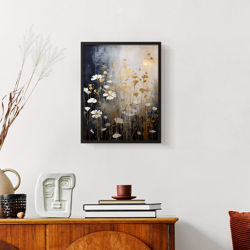 Série FLORAL CDXV - reproduction encadrée de qualité supérieure - prête à être accrochée - aucun clou requis, Noir