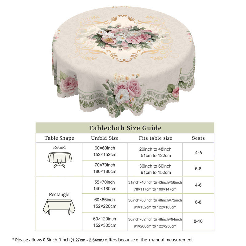 Machine-washable pink rose champagne-colored polyester tablecloth, 86.6" L x 70.8" W