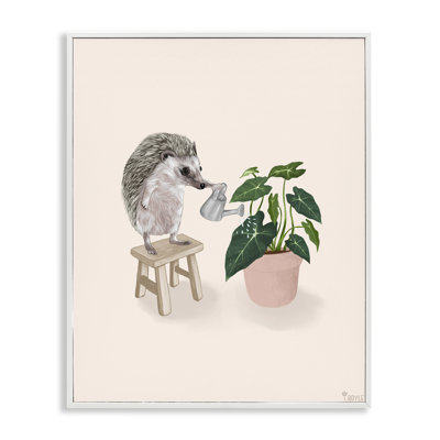 «Hedgehog Watering Plant», art de la giclée encadrée par Tara Royle