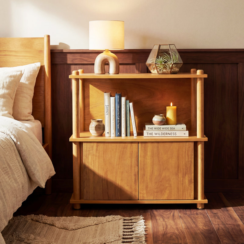 Kiyora Japandi Wood Storage End Table with Open Shelves