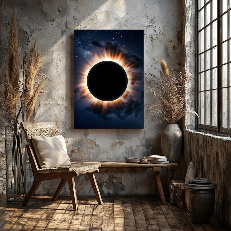 Toile, une scène céleste à couper le souffle représentant une éclipse solaire où un art mural Silhouette sombre d'une planète est entouré d'une toile