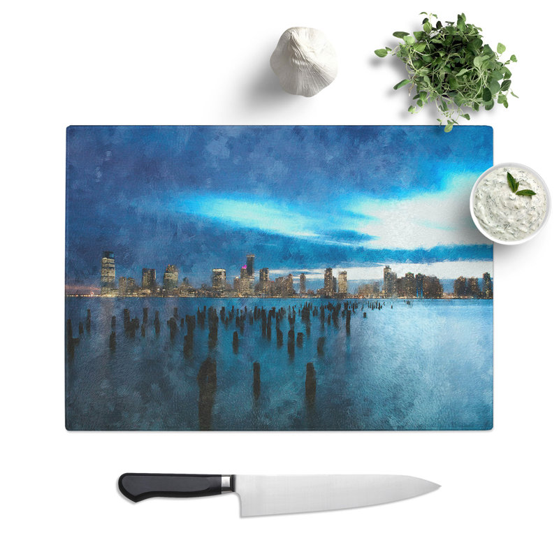 Tempered Glass New Jersey Skyline Chopping Board, 28.5 cm x 39 cm