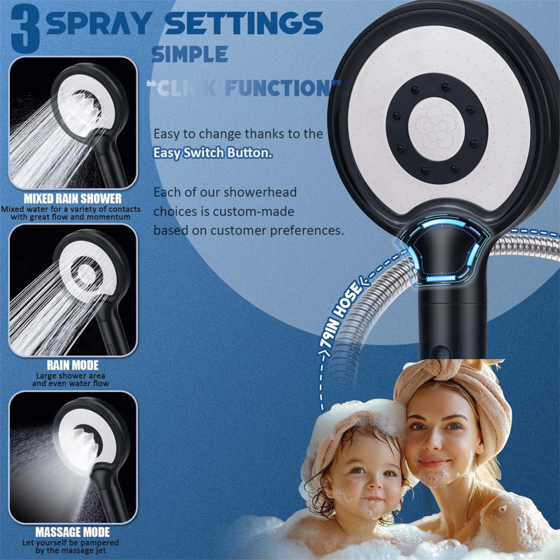 Rain and Massage/Jet Handheld Shower Head, Matte Black