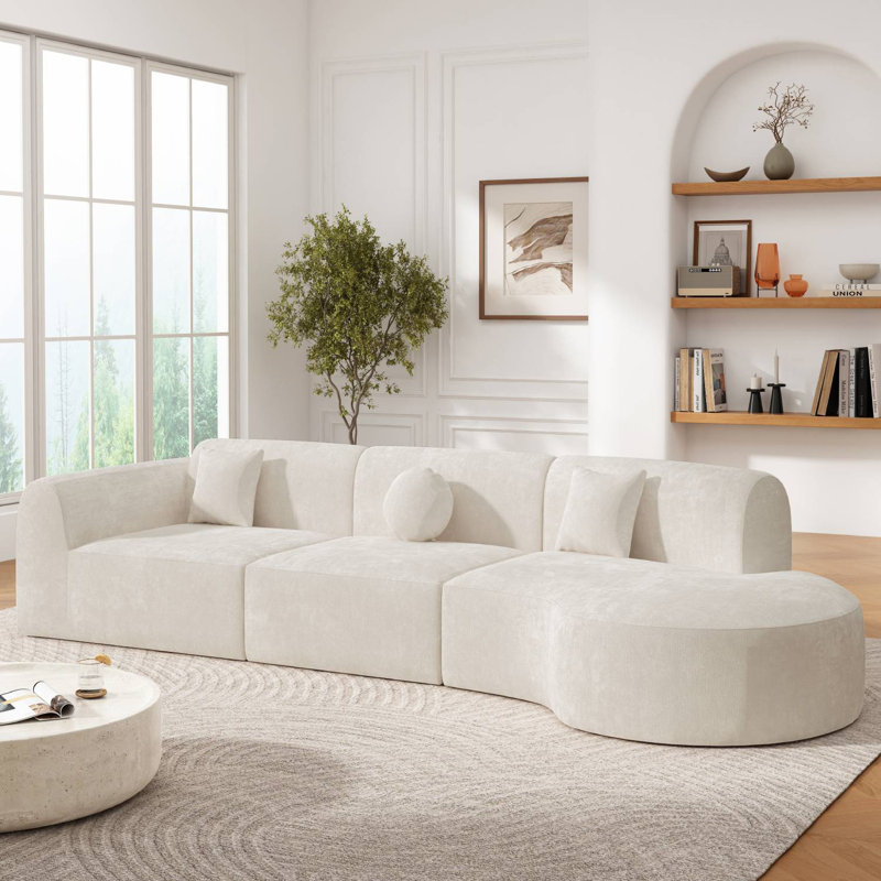 Canapé modulaire incurvé de 140 po avec méridienne, Beige