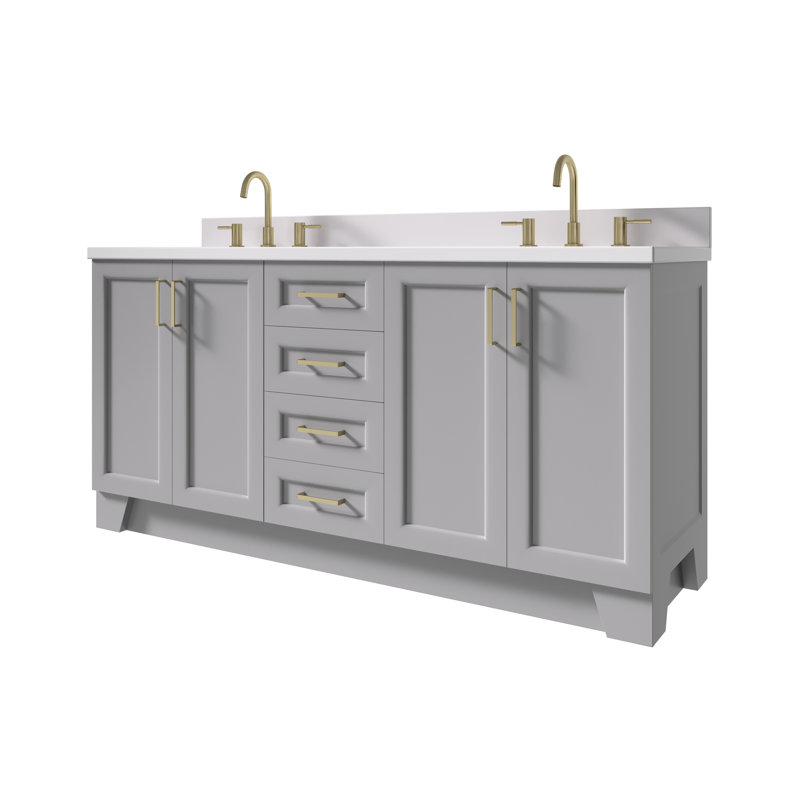 73 IN.  Single Bathroom Vanity, Gray, Rectangular,  White Quartz