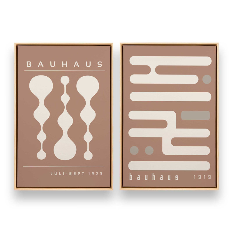 Ensemble rétro et rétro Bauhaus de 2 pièces brun, H 19 po x l 26 po, Cadre américain en érable flottant