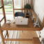 Lit mezzanine simple avec bureau, cadre de lit mezzanine rembourré avec échelle, barrières de sécurité, bois d'hévéa, tête et pied de lit en tissu molletonné