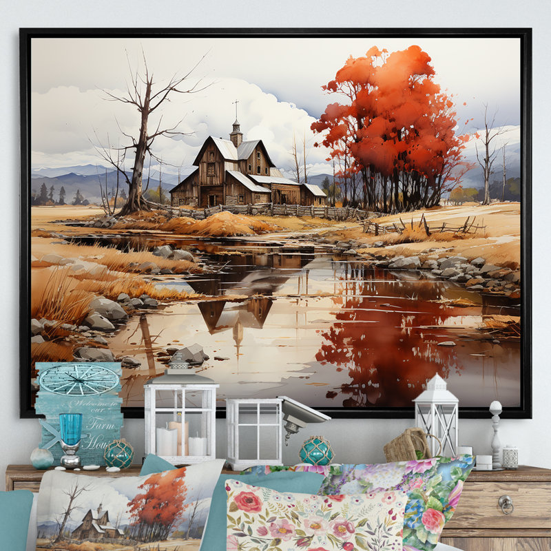 Paysage paisible de basse-cour II, Cadre flottant noir, H 30 po x l 40 po x P 1,5 po