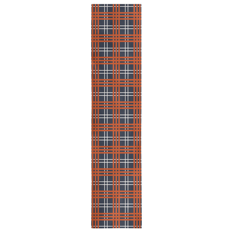 Paid Polyester Table Runner, 90" L x 16" W, Dark Navy/White/Orange
