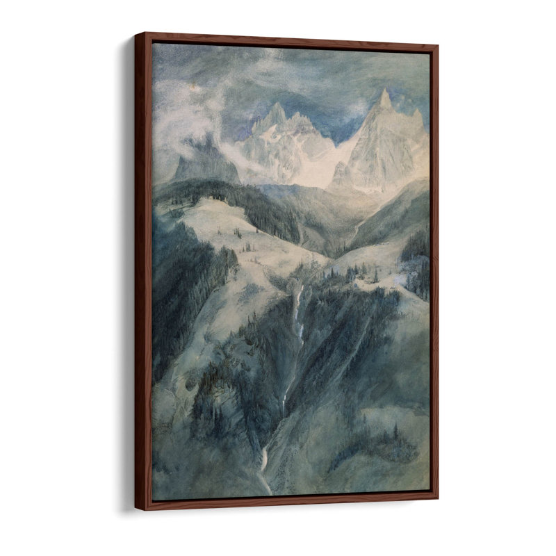Cascade de la Folie, Chamonix. Artist John Ruskin Canvas Floater Frame Print Picture Art - Walnut Frame