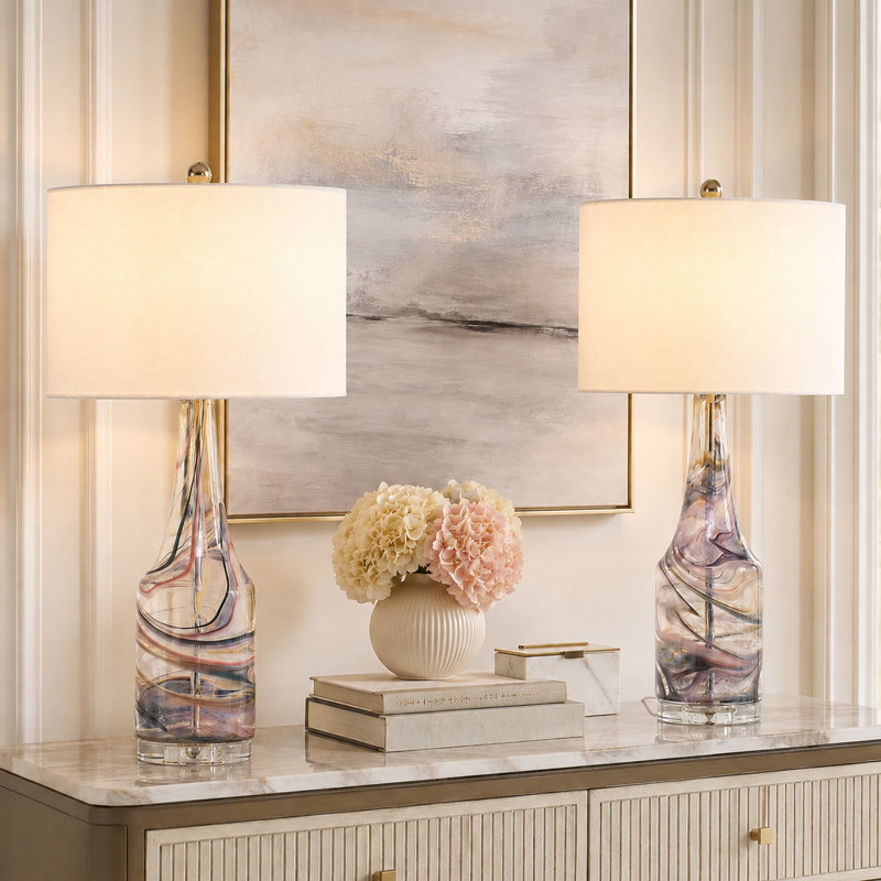 Korando Dimmable Glass Table Lamp, 28.5'' H X 13'' W X 13'' D