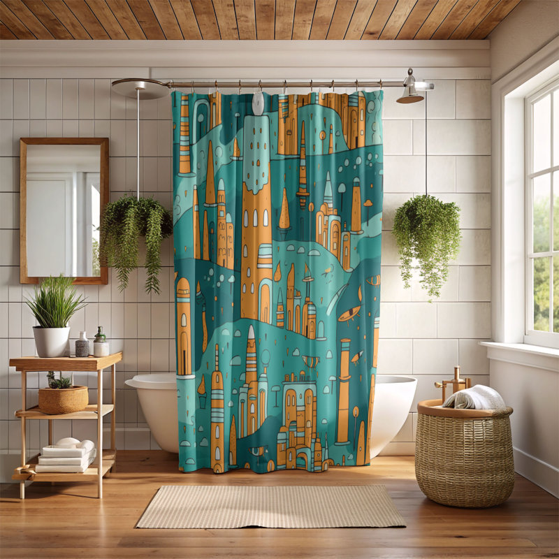Droll City - Premium Shower Curtain, 74"H x 71"W