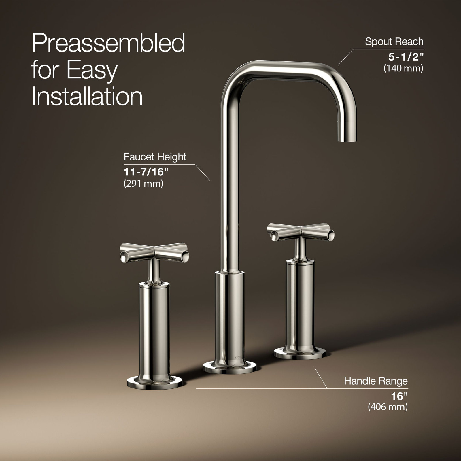 Purist Widespread Faucet with Cross Handles, Vibrant Polished Nickel