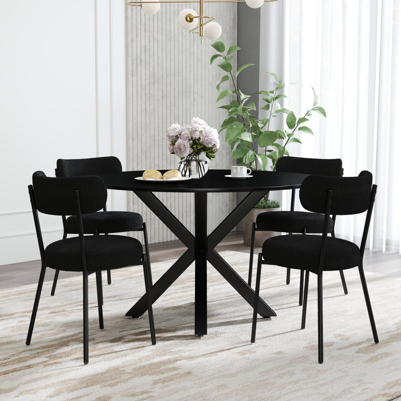 Ensemble de salle à manger à piédestal rond 5 pièces, Noir, Noir