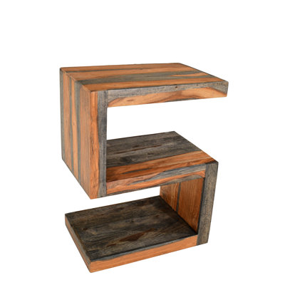 Goa Cube Solid Wood Floor Shelf End Table