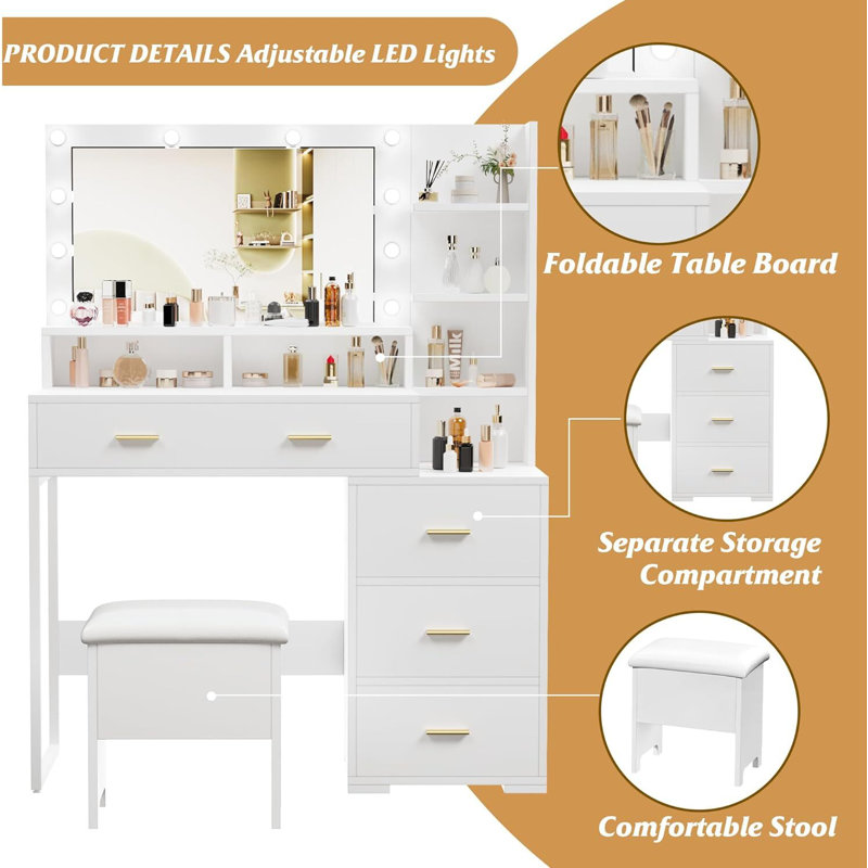 Makeup Vanity Table with Mirror & 9 LED Light Bulbs