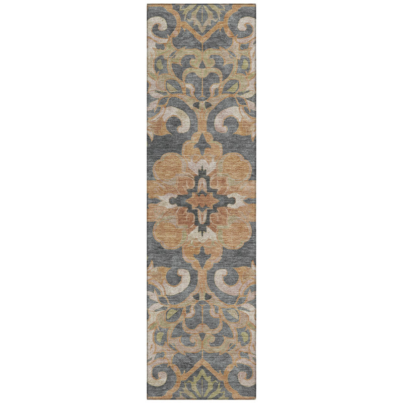 Machine Washable Indoor/Outdoor Xhevrie Terracotta Rug, Runner 2'3" x 7'6"