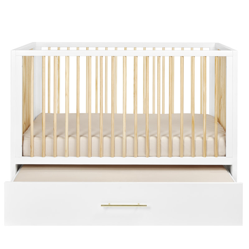 HushCrib 3-in-1 Convertible Crib with Trundle, Toddler Bed, Daybed, White / Natural