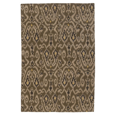 Flatweave Wool Ikat Area Rug in Olive And Multi