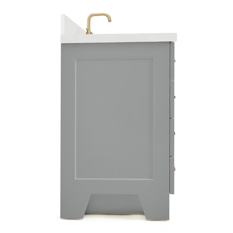 61 IN.  Single Bathroom Vanity, Gray, Oval, White Quartz