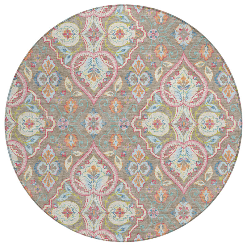 Machine Washable Indoor/Outdoor Husby ACN2207 Bohemian Rug, Round 8'