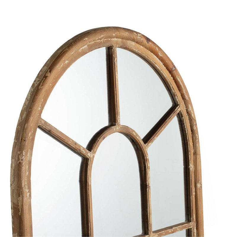 24X79" Half-Round Elongated Mirror With Decorative Window Look Classic Architecture Style Solid Fir Wood Interior Decor