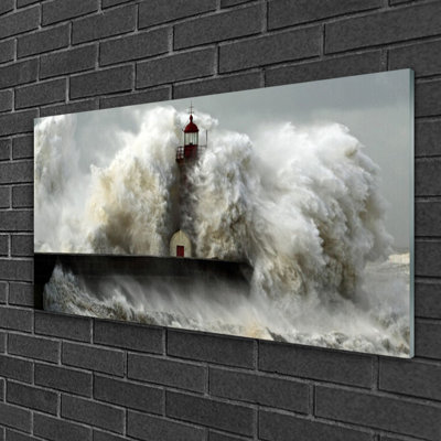 Glass Print Wall Art 100X50cm Image Printed On Glass Decorative Wall Picture Behind Toughened / Tempered Safety Real Glass For Kitchen & Living Room Theme: Lighthouse Landscape