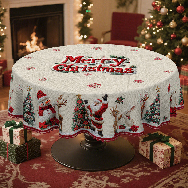 Merry Christmas Party Atmosphere Decor Washable Polyester Tablecloth