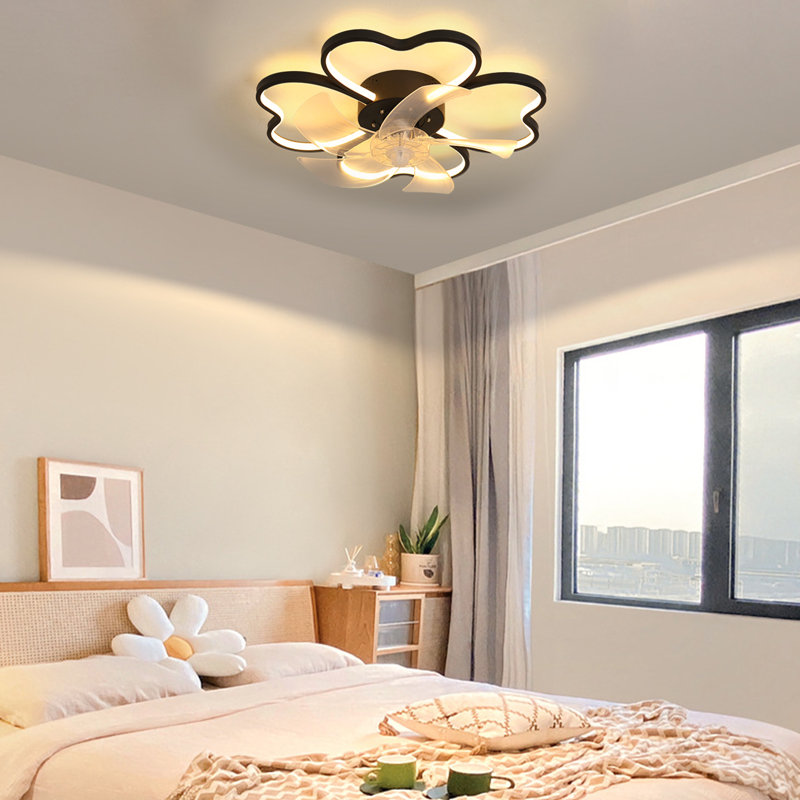 Ceiling Fan with Light, 20" Ceiling Fan with Remote Control, Modern Flush Mount Ceiling Fan, Flower Shape Fan Light for Bedroom, Living Room, Small LED Ceiling Light Fixture