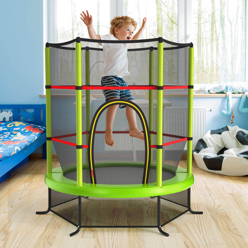 Costway 55" Round Backyard Trampoline with Safety Enclosure, Green
