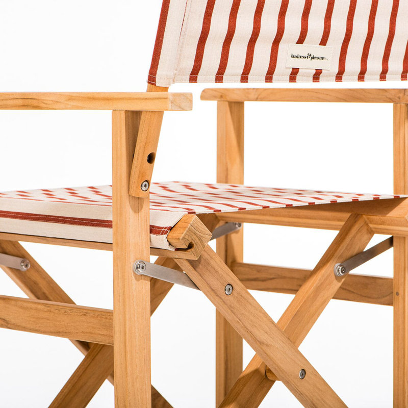 Directors Chair Table, Red/White Striped/Natural Wood