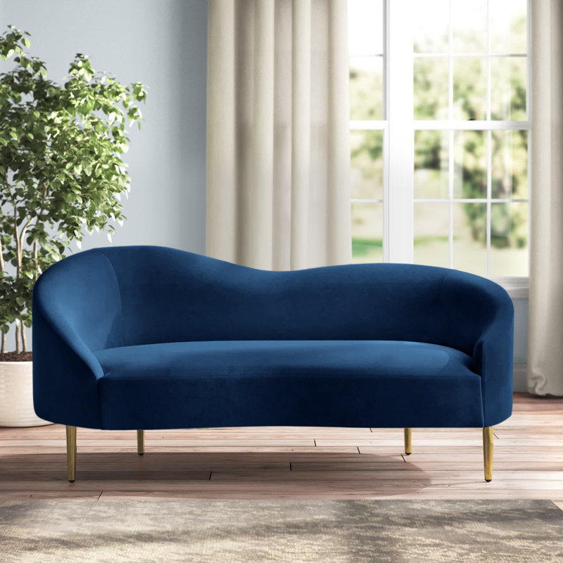 Causeuse courbée en velours 67 po Shurtz, Velours bleu marine