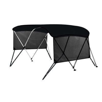 Toit 3 places Bimini pour bateau L 6 pi x H 46 po x l 79 à 84 po, toile marine avec 2 rideaux latéraux amovibles, 4 cordes coupe-vent, structure en aluminium et protection solaire, noir