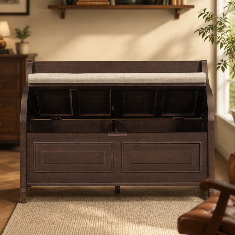 Banc de rangement rustique multifonctionnel, Brun, Brun, Bois espresso