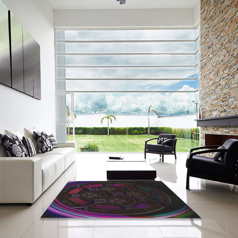 Tapis rose/noir tissé à la machine, Carré 8 pi