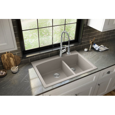 Karran Drop-in Quartz Composite 33'' X 22'' 1-Hole 60/40 Double Bowl Kitchen Sink