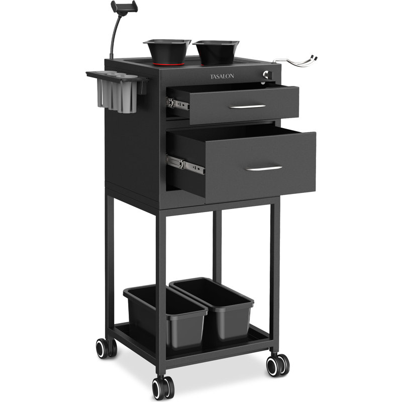 TASALON Multifunctional Utility Cart with Lockable Drawer, Black